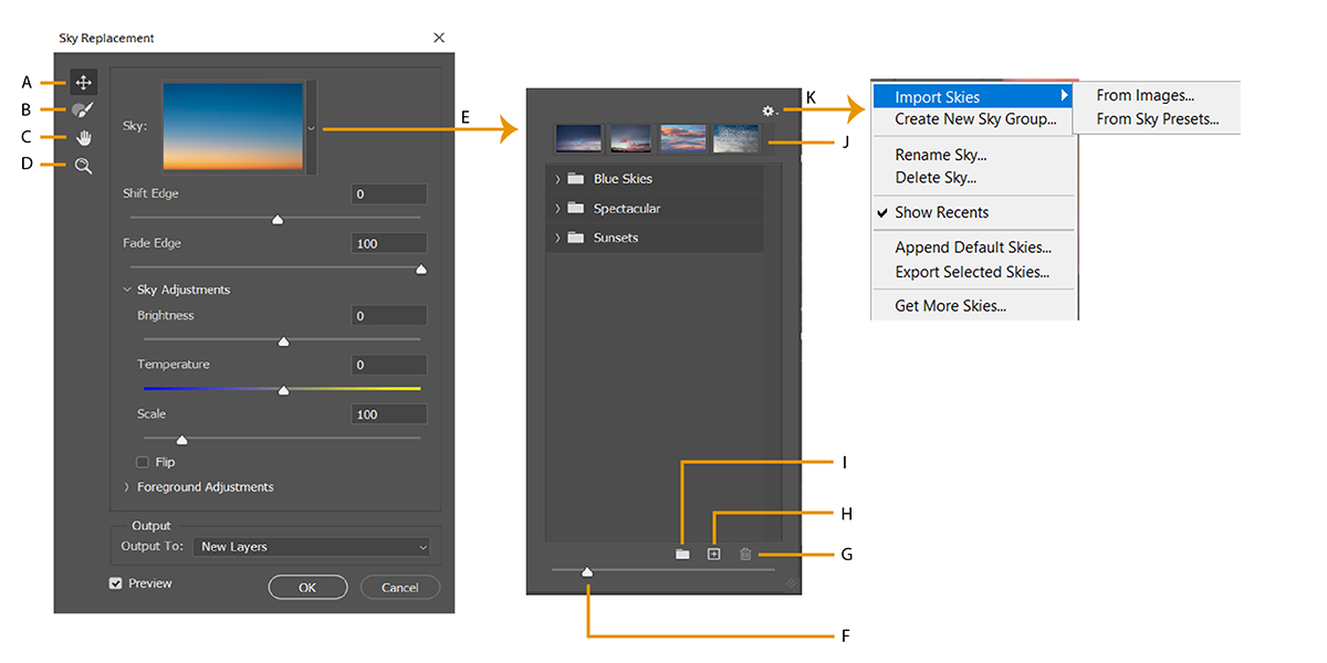 Bảng thay thế bầu trời trong Photoshop