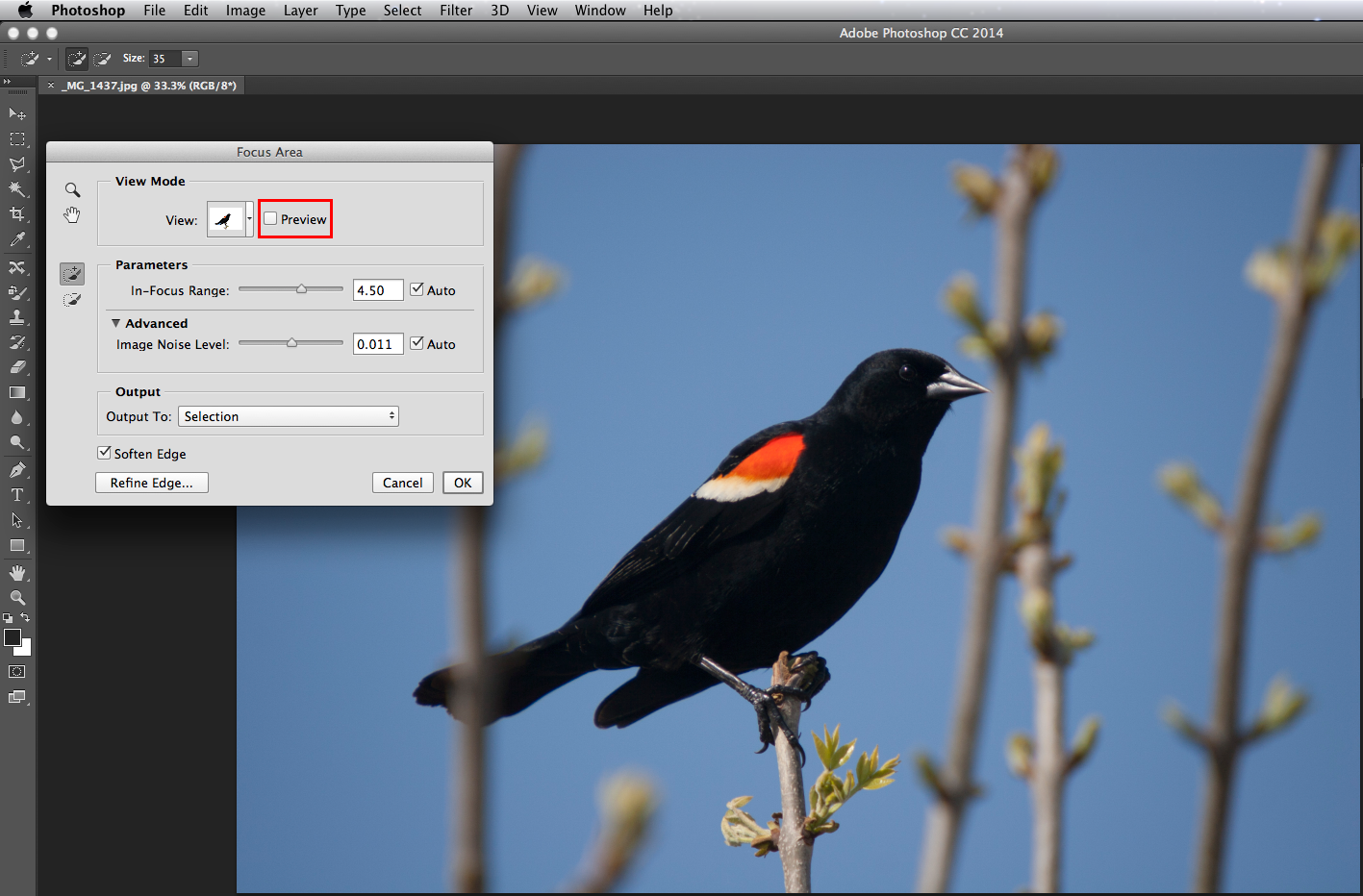 Sélection d’une zone de mise au point dans