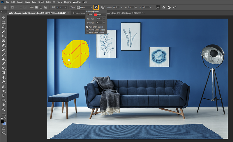 Adobe Photoshop での画像 シェイプ パスのワープ