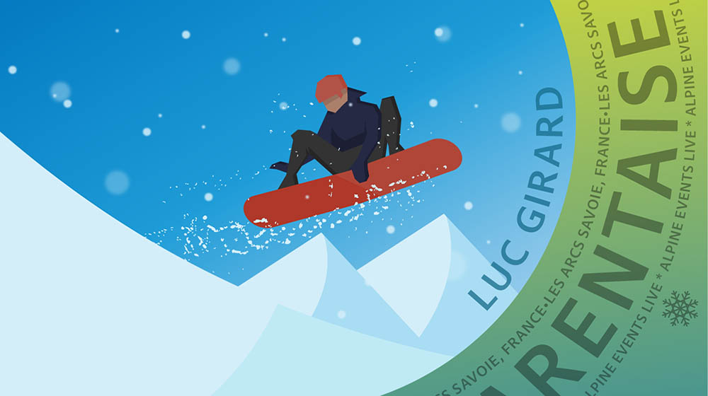 Live Alpine Events poster illustration features snowboarder Luc Girard.