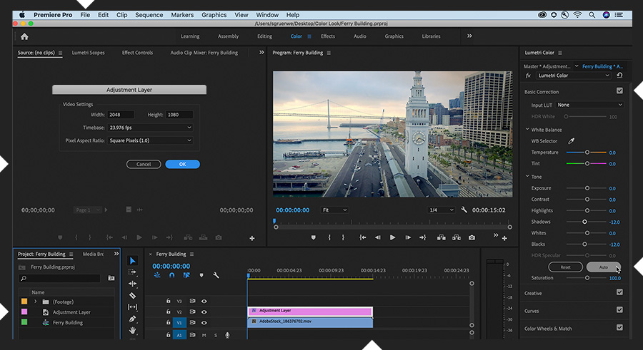 add adjustment layer premiere cc