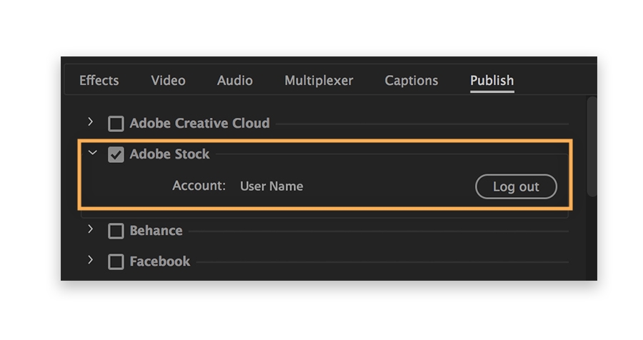 Click Publish tab > Adobe Stock, then log in with Adobe ID to publish to Adobe Stock. Click Publish tab > Adobe Stock, then log in with Adobe ID to publish to Adobe Stock.