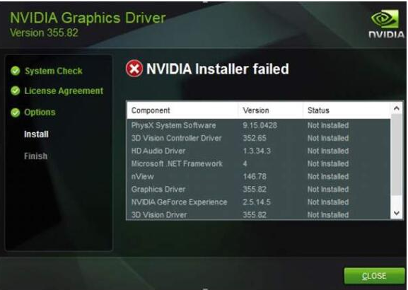 安装 NVIDIA 驱动程序时出现的错误消息