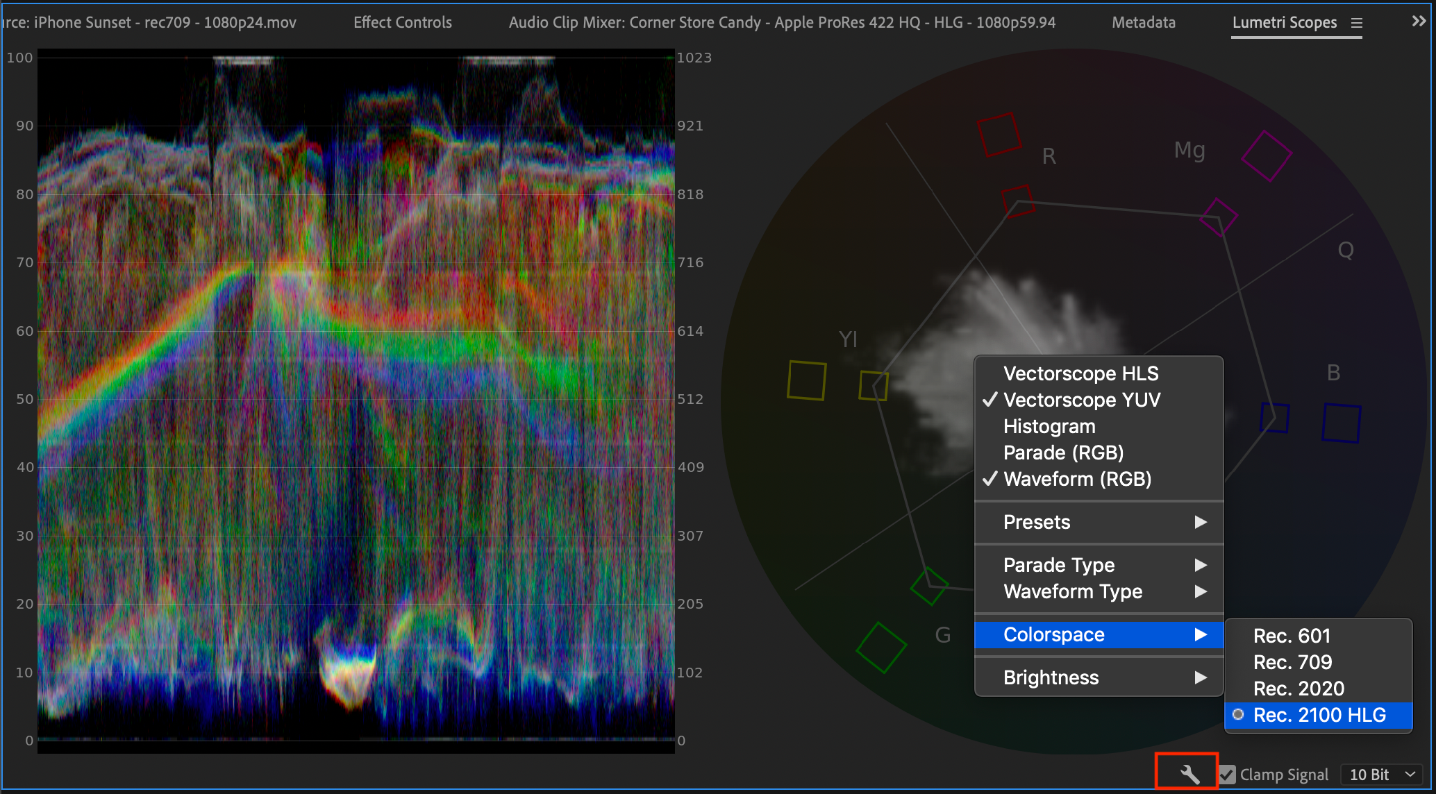Manually changing the color space in Lumetri Scopes Manually changing the color space in Lumetri Scopes