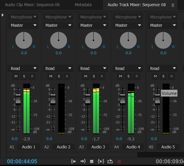 Monitor clip volume in the Premiere Pro Audio Clip Mixer