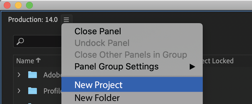 Create a new project in a production Create a new project in a production