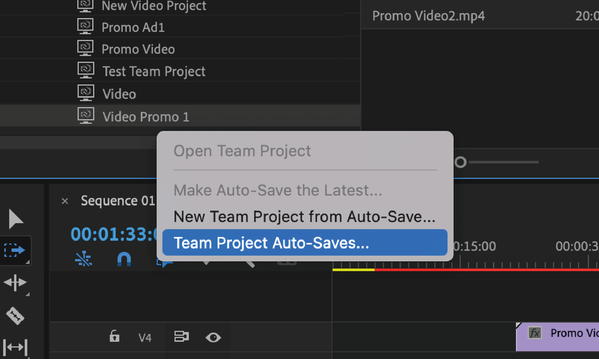 View autosaves and versions of Team Projects