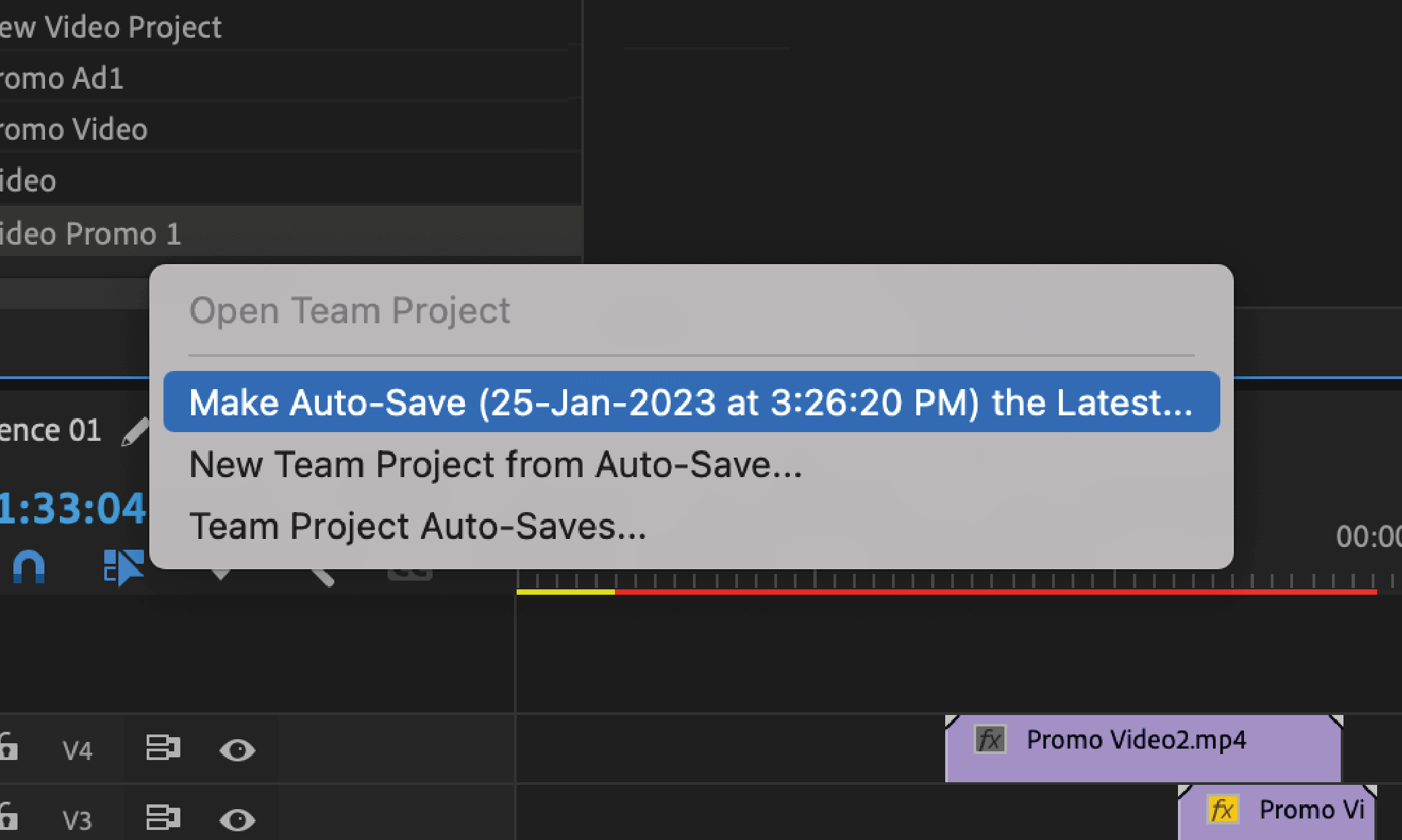 View autosaves and versions of Team Projects