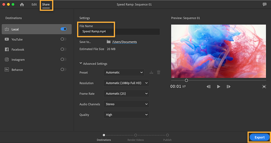 adobe premiere rush export settings