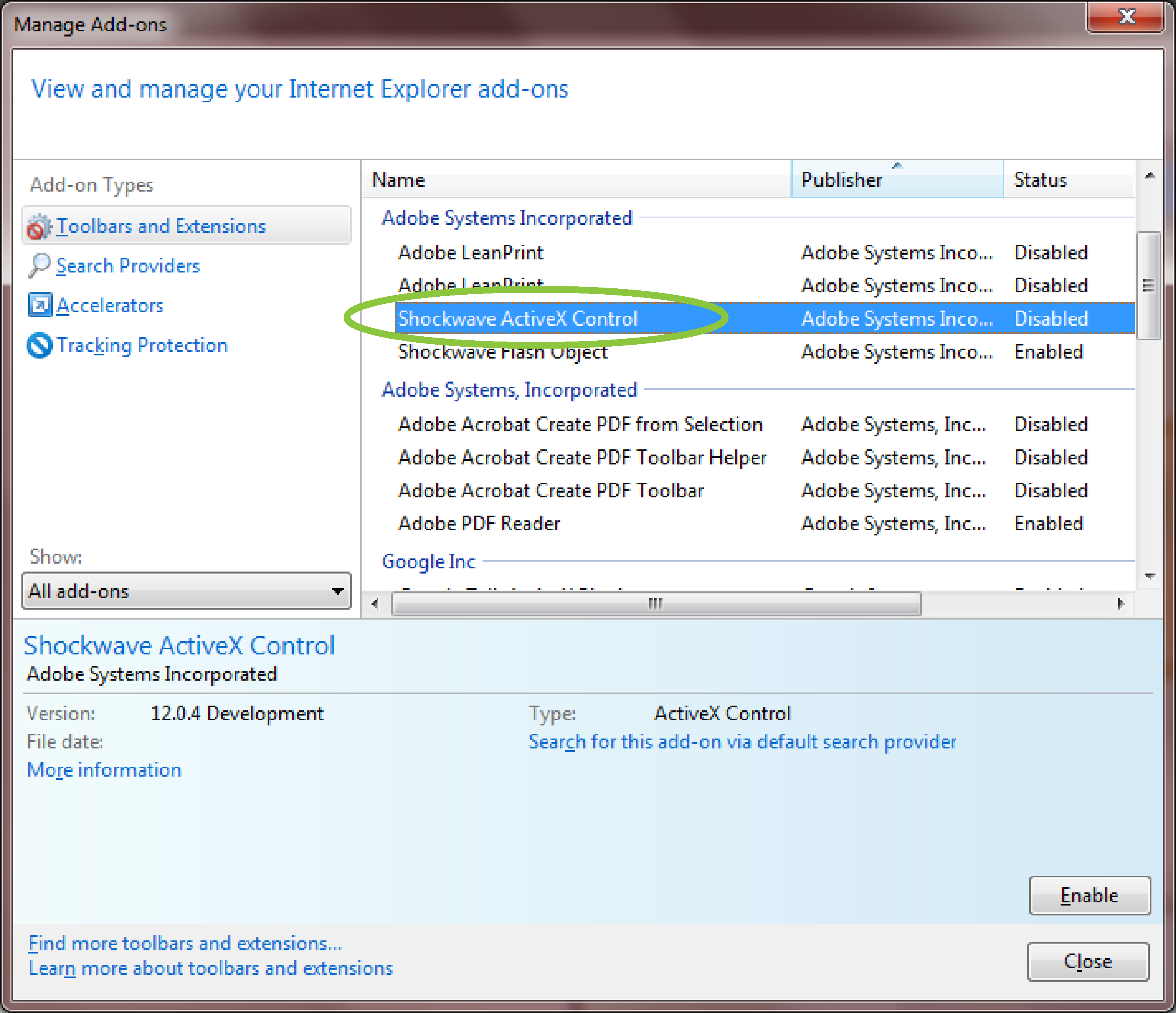 enable adobe shockwave player in internet explorer and firefox
