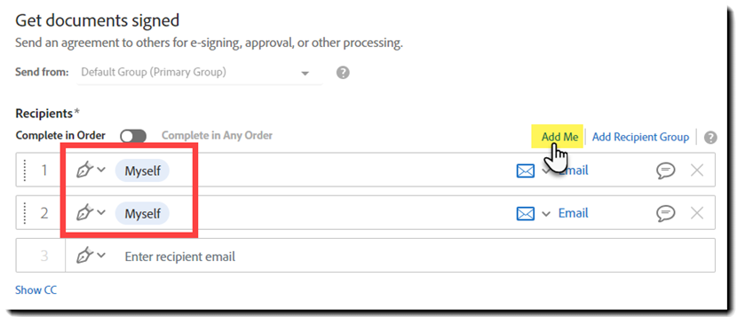 Add yourself to the document twice