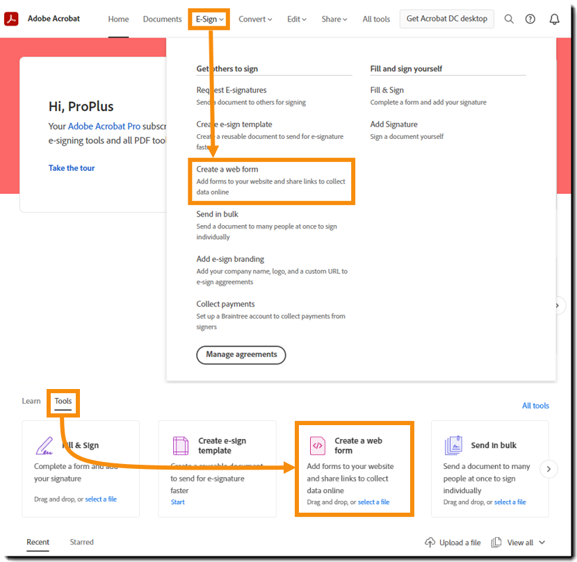 Choose Create a web form