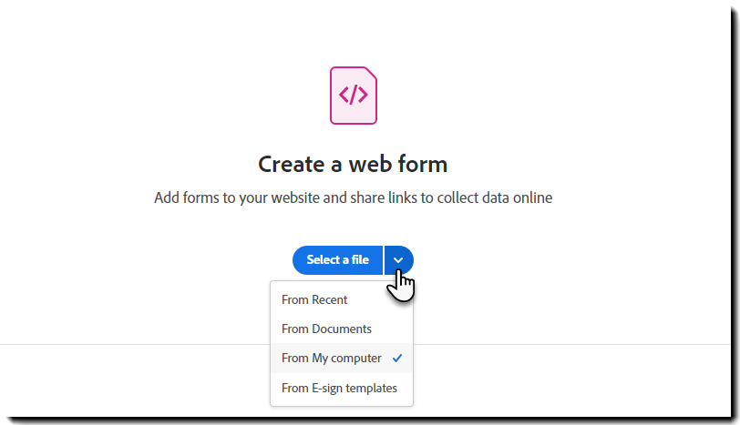 Select a file for the web form