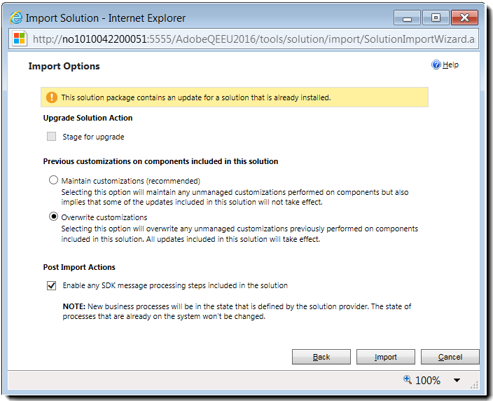 Update v5 Die Importoptionsseite