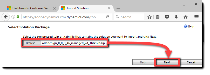 Browse Navigieren Sie zur Adobe Sign-v5-Binärdatei.