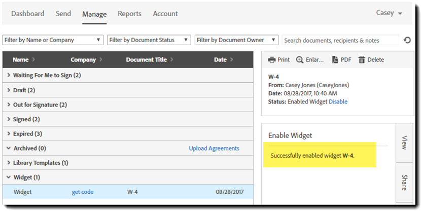 Successful widget enable Successful widget enable