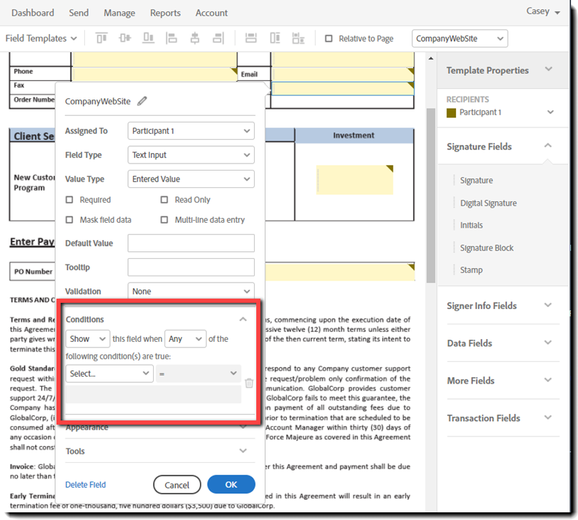 The Conditional field settings The Conditional field settings