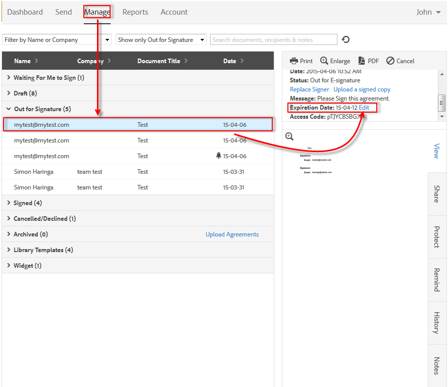Set expiration date on agreement