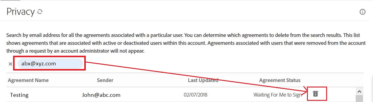 Delete a transaction from Adobe Sign records. | Adobe Sign