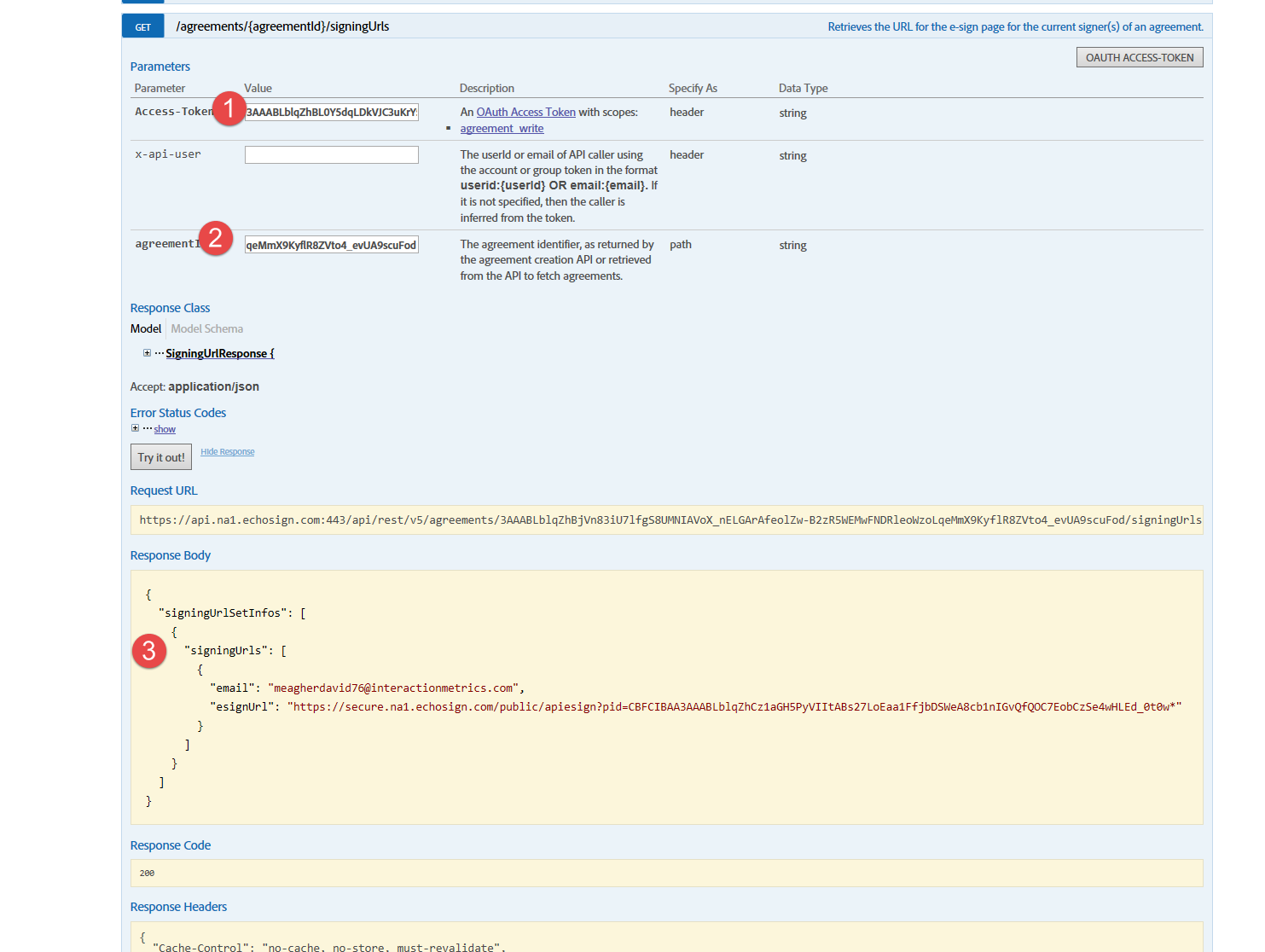 How to retrieve the signing url for an agreement in REST API Adobe Sign
