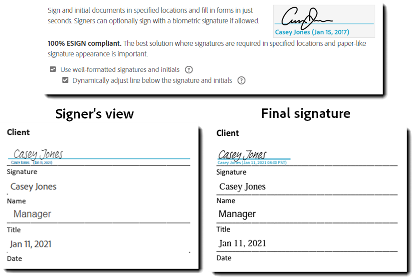 Customize the esignature field to hide the Name and Date below the