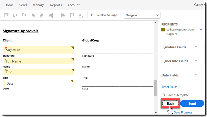 Back button in Authoring