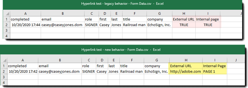 New Hyperlink values in the report CSV