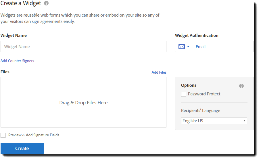 New Widget Page