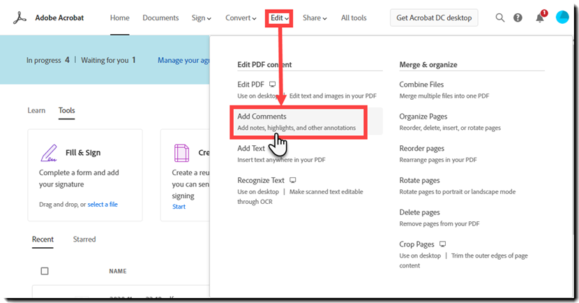 Add comments tool card