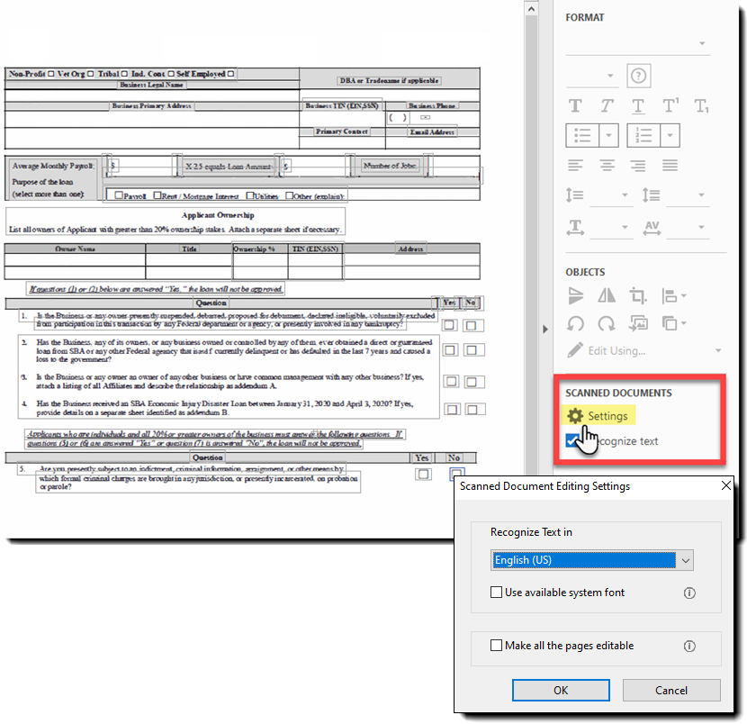 OCR language Settings