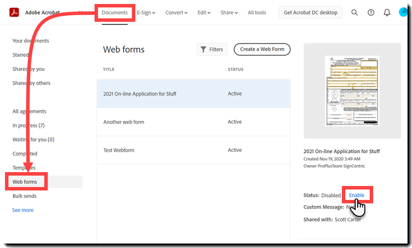 Reactivate a Web Form