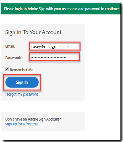 Adobe Sign Credentials