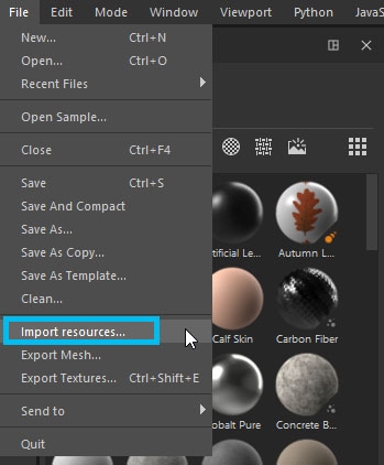 Adding resources via the import window | Substance 3D Painter