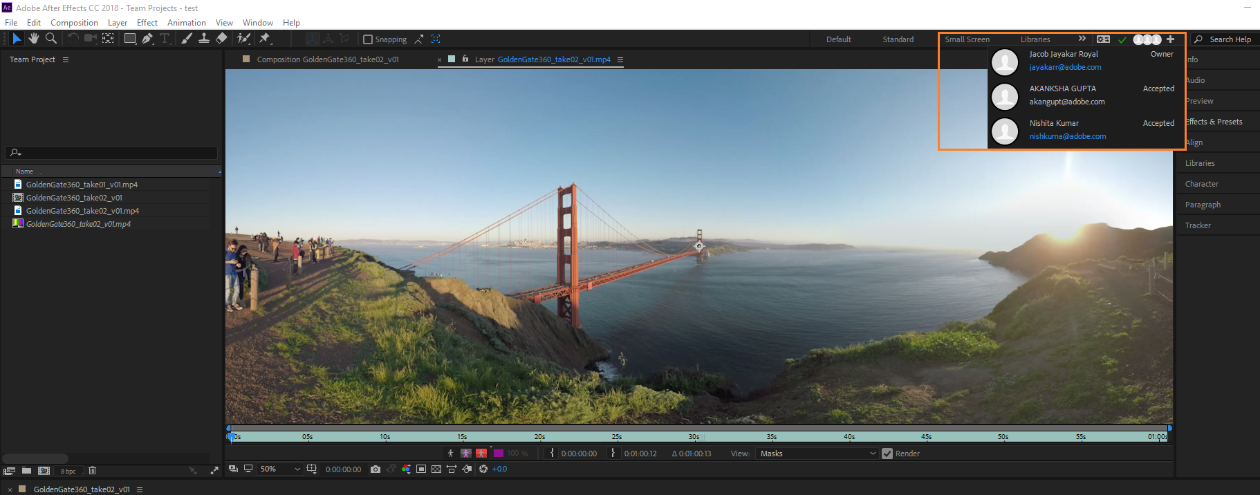 Online collaborators in After Effects Online collaborators in After Effects