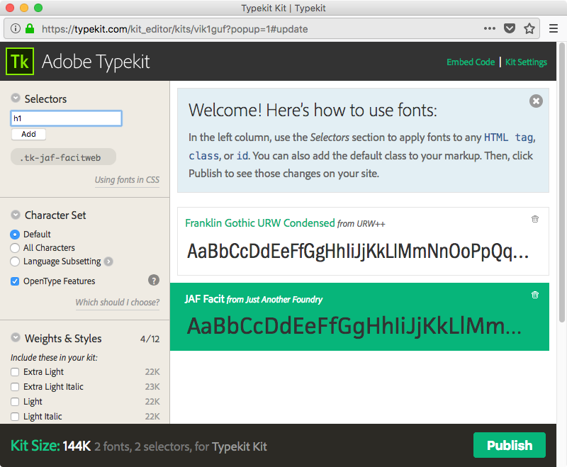 Adding CSS selectors in the kit editor Adding CSS selectors in the kit editor