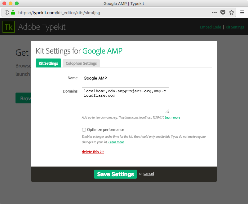Adding the AMP CDN domain names to your kit Adding the AMP CDN domain names to your kit