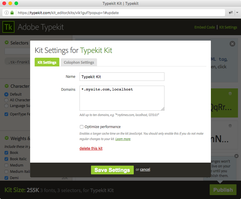 The optimize performance checkbox in the kit editor The optimize performance checkbox in the kit editor