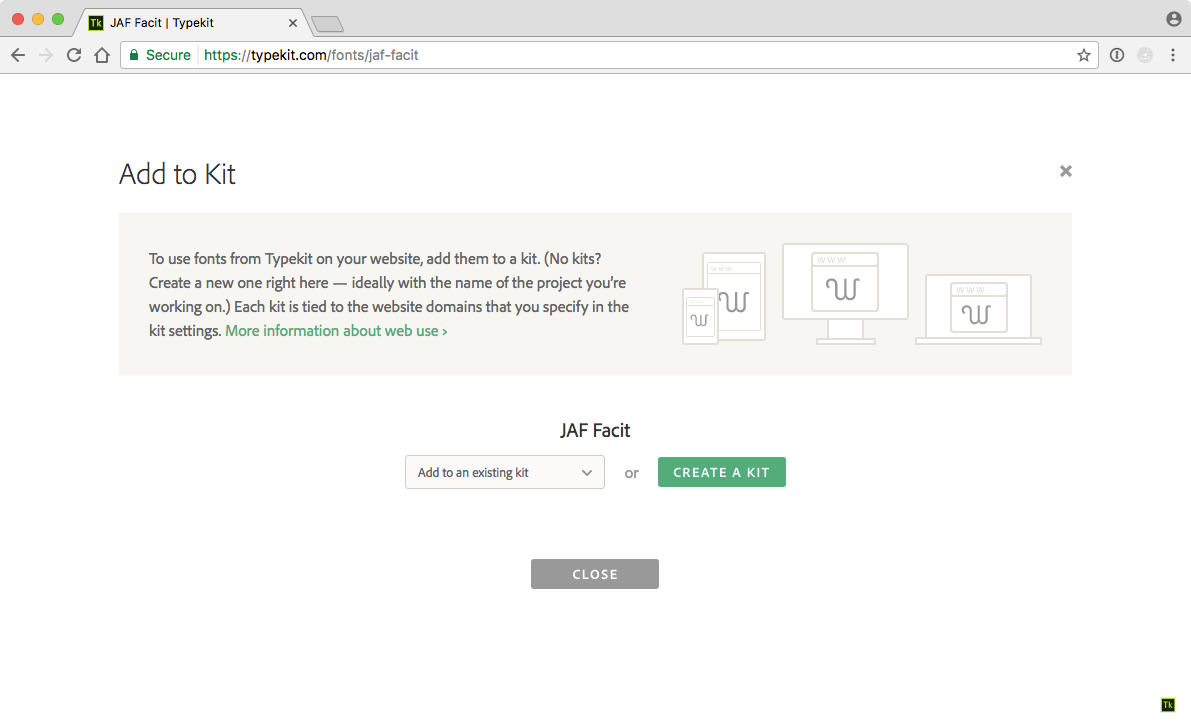 Click Use Fonts to add another web font to the kit