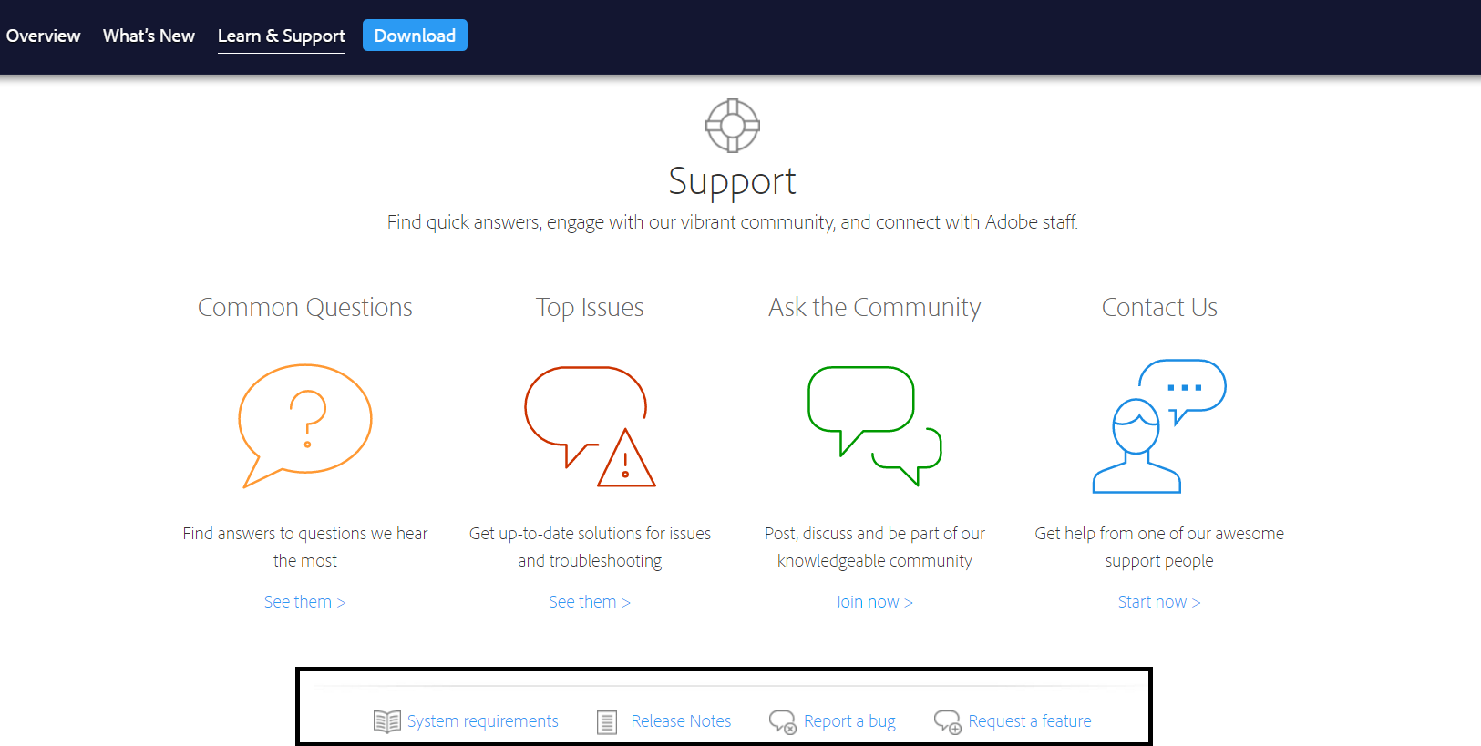 Screenshot of the Learn and Support page displaying links to the relevant documents Screenshot of the Learn and Support page displaying links to the relevant documents