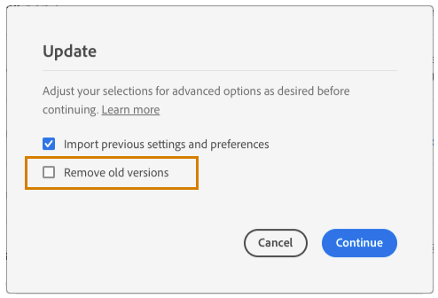 Screenshot of the installation dialog with option to retain previous version Screenshot of the installation dialog with option to retain previous version