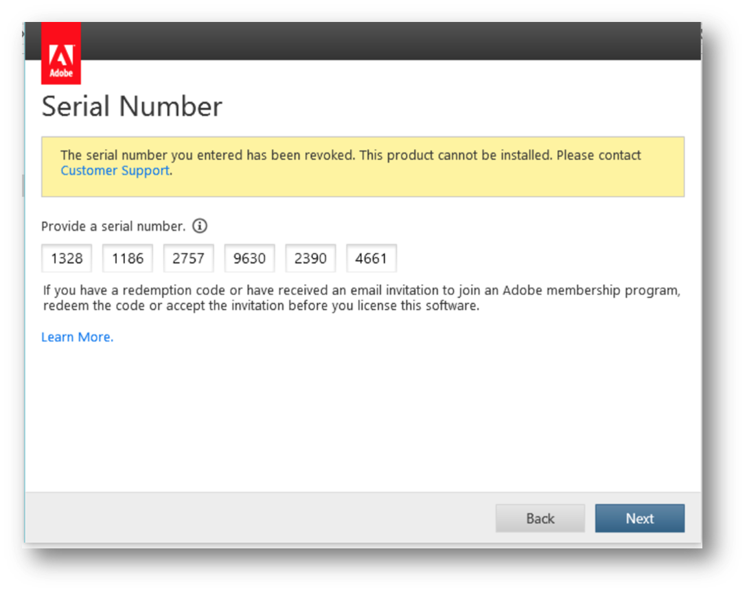 Invalid or revoked serial numbers