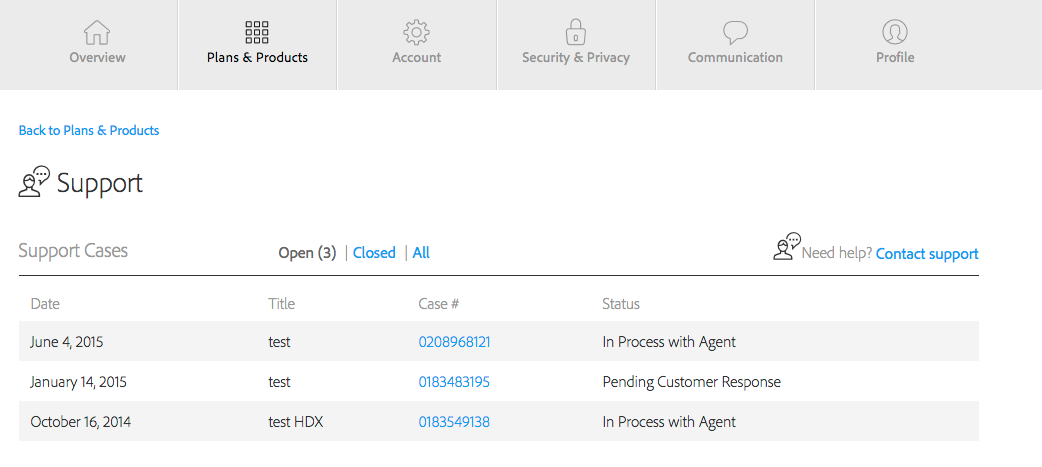 View Adobe Support cases