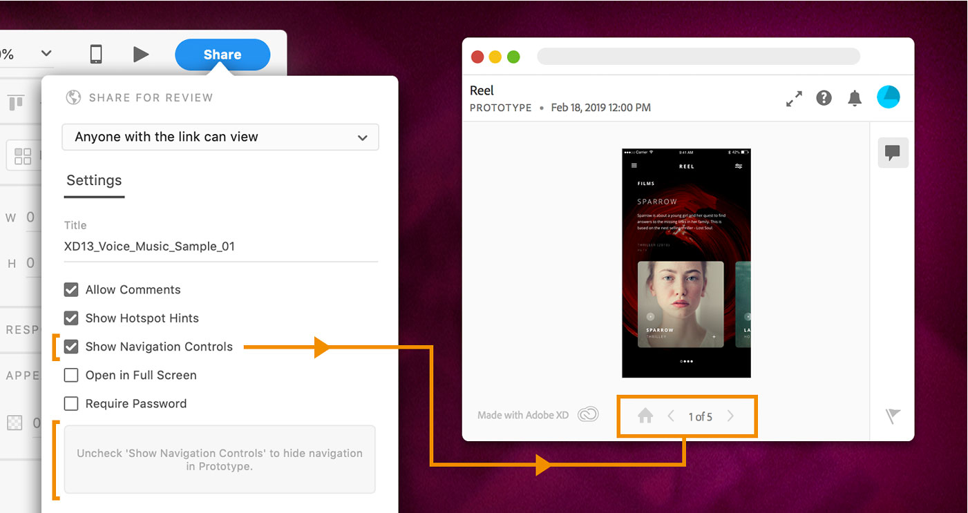 Show and hide navigation controls