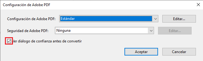 Desmarcar para desactivar el cuadro de diálogo de seguridad