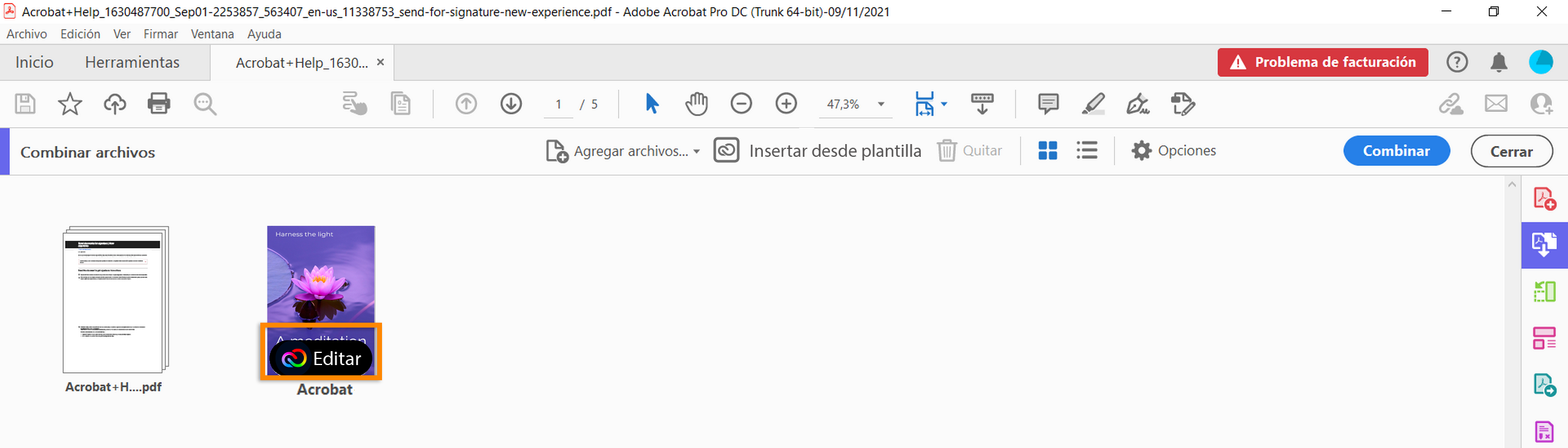 Edición de la plantilla añadida