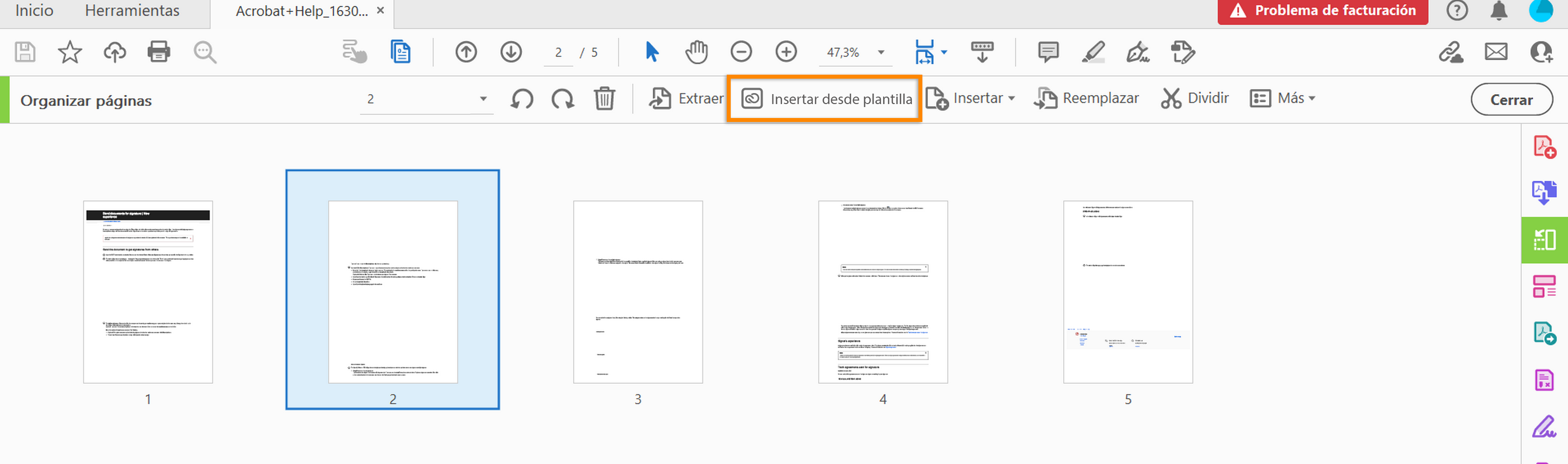 Insertar desde plantilla