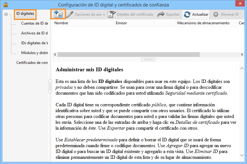 ¿Cómo firmar un PDF digitalmente? 3 Agregar un nuevo ID digital