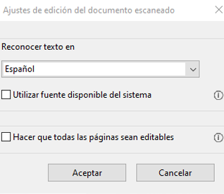 Configuración para la edición de documentos digitalizados