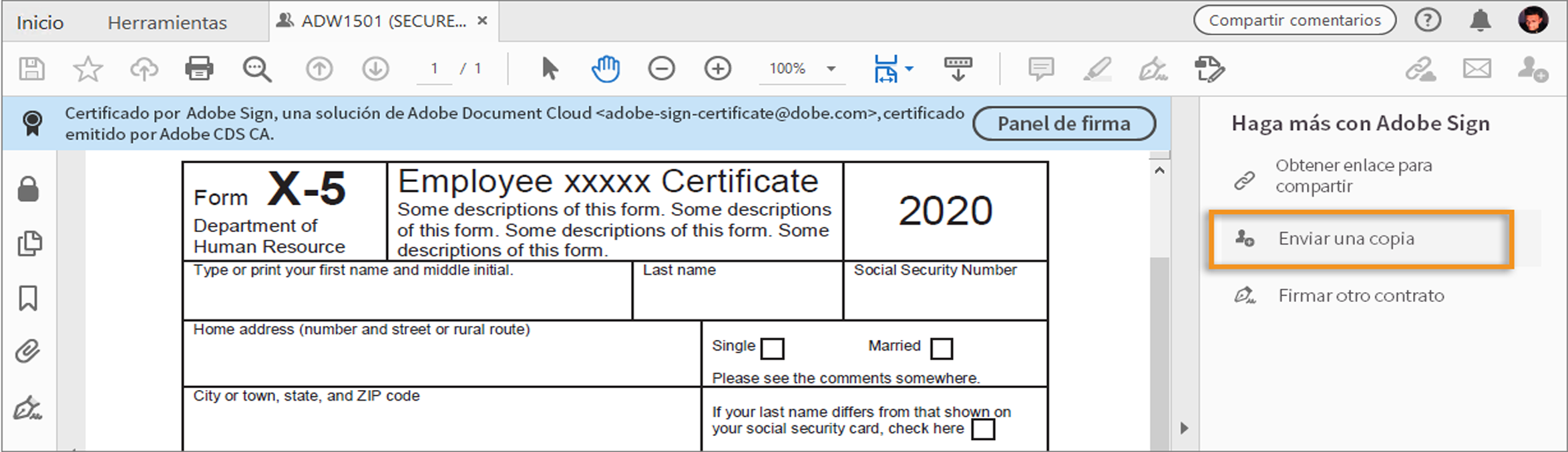 Haga clic en Enviar una copia