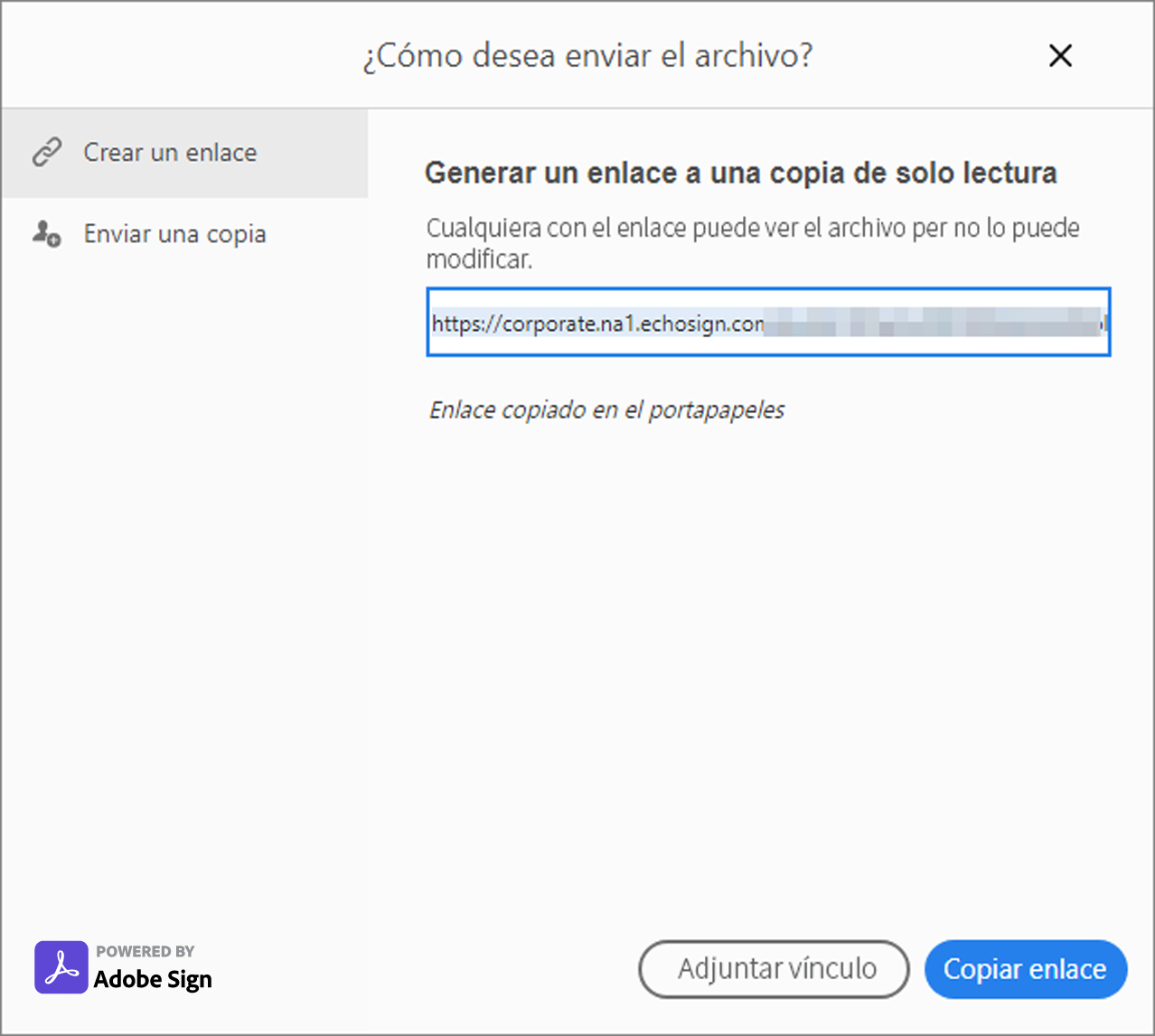 Copiar vínculo o adjuntar a correo electrónico